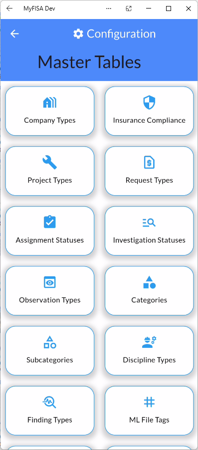System Master Tables Configuration Panel
